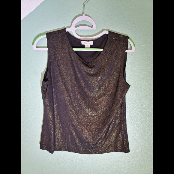 Casual Corner Gold Glitter Tank Top With See Thru Sweater - Picture 2 of 5